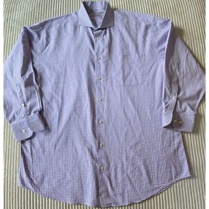 Peter Millar Mens Large Button Up Shirt Purple Gingham Check Long Sleeve
